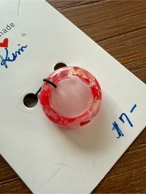 Handmade Resin Ring with Red and Pink Flakes
